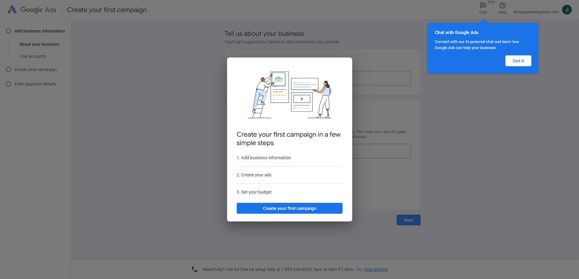 Google Ads business information setup page - complete guide for local businesses